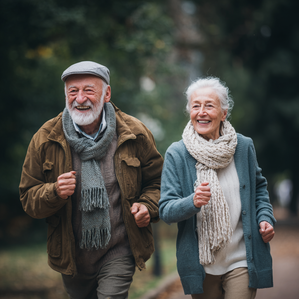 Групове заняття для літніх людей європейської зовнішності в просторій світлій залі, де інструктор демонструє вправи для суглобів та м'язів